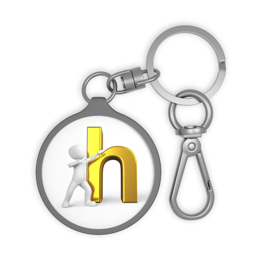 Golden Letter H with Figure Keyring Tag | Initial H Keychain