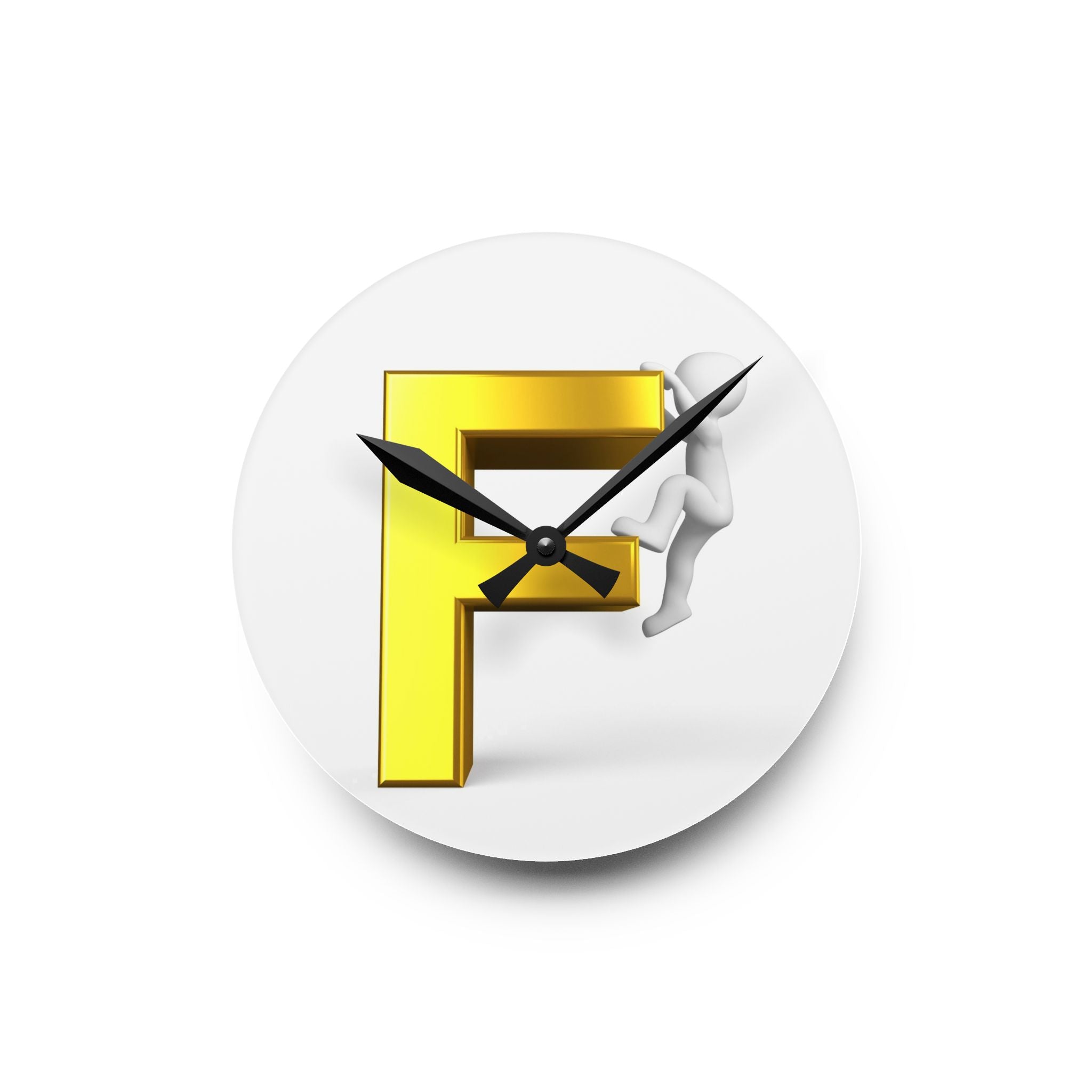 Gold Letter F with Climber Acrylic Wall Clock | Modern Initial Decor