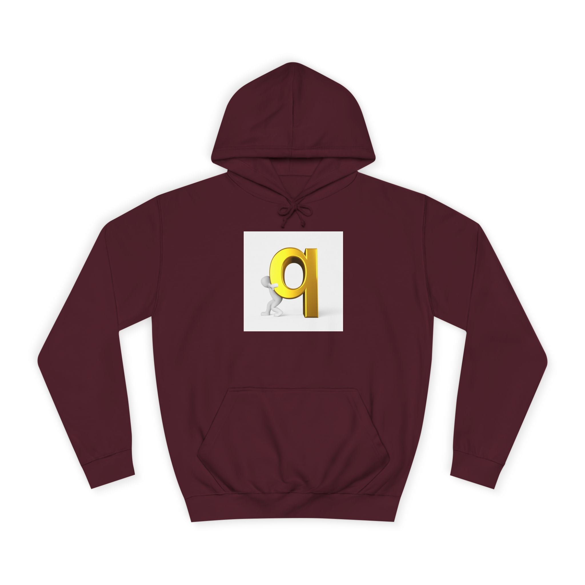 Gold Letter Q Hoodie | 3D Figure Pushing Q Graphic