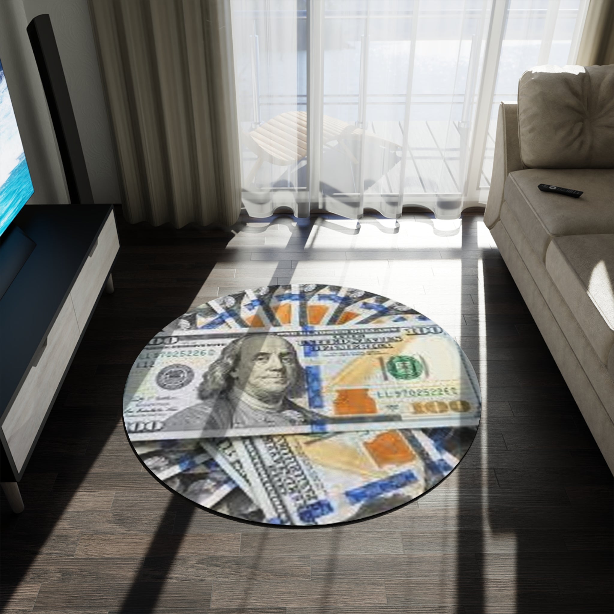 Hundred Dollar Bills Round Rug | Money Print Circular Floor Mat