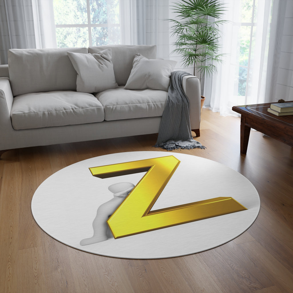 Gold Letter Z monogram Round Rug | Initial Z floor mat