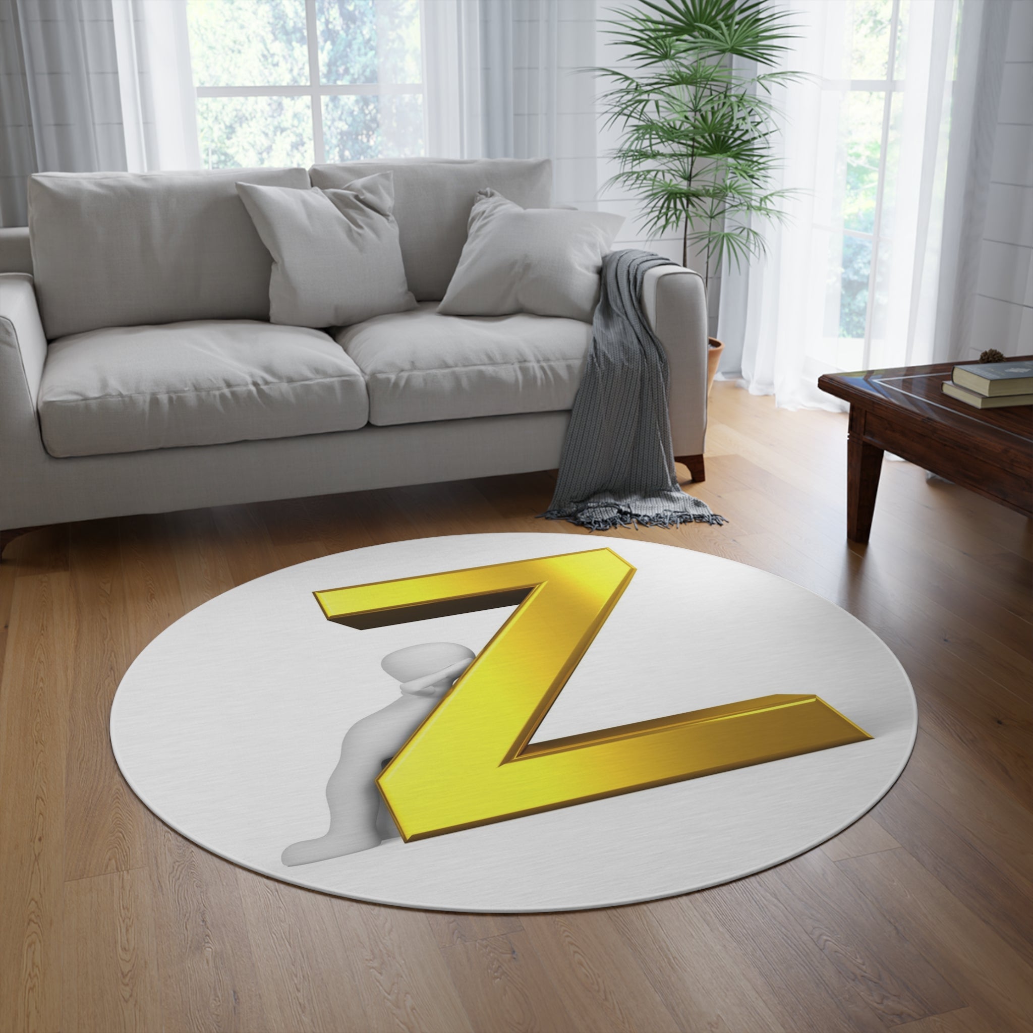 Gold Letter Z monogram Round Rug | Initial Z floor mat