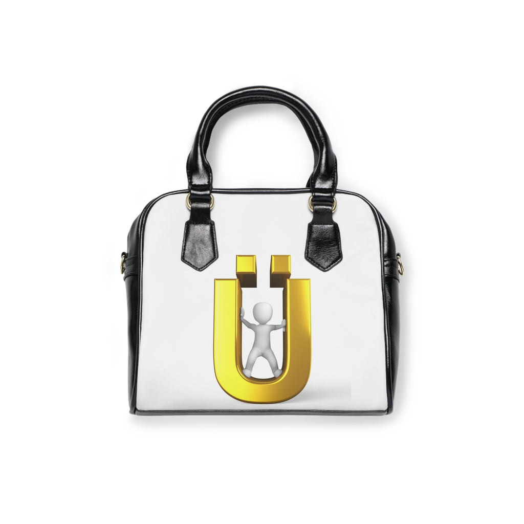 3D Gold Letter Ü with Figure Shoulder Handbag | Novelty Symbol Purse