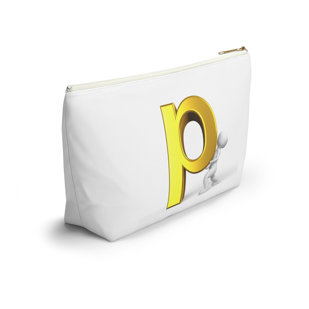 Gold Letter P Monogram Accessory Pouch | T-Bottom Zippered Cosmetic Bag