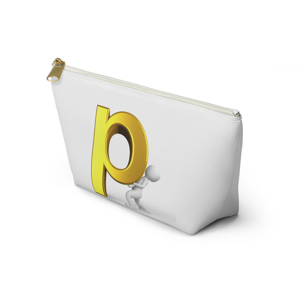 Gold Letter P Monogram Accessory Pouch | T-Bottom Zippered Cosmetic Bag