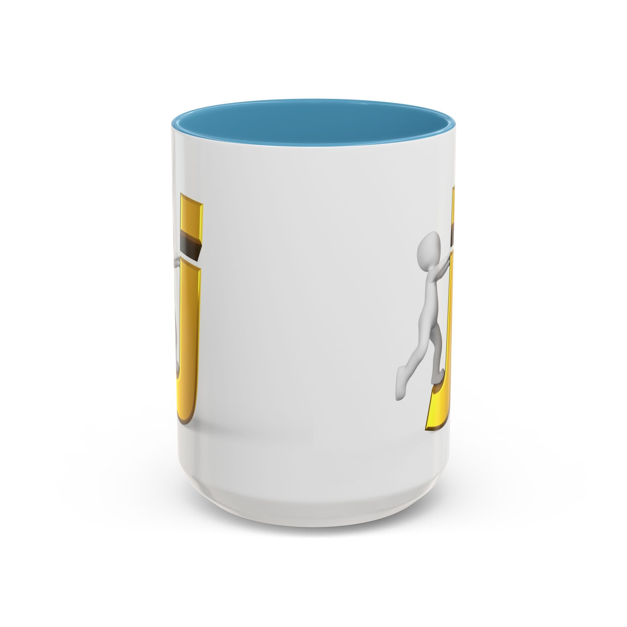 Tasse avec figurine 3D bâton poussant la lettre J dorée | Tasse à café