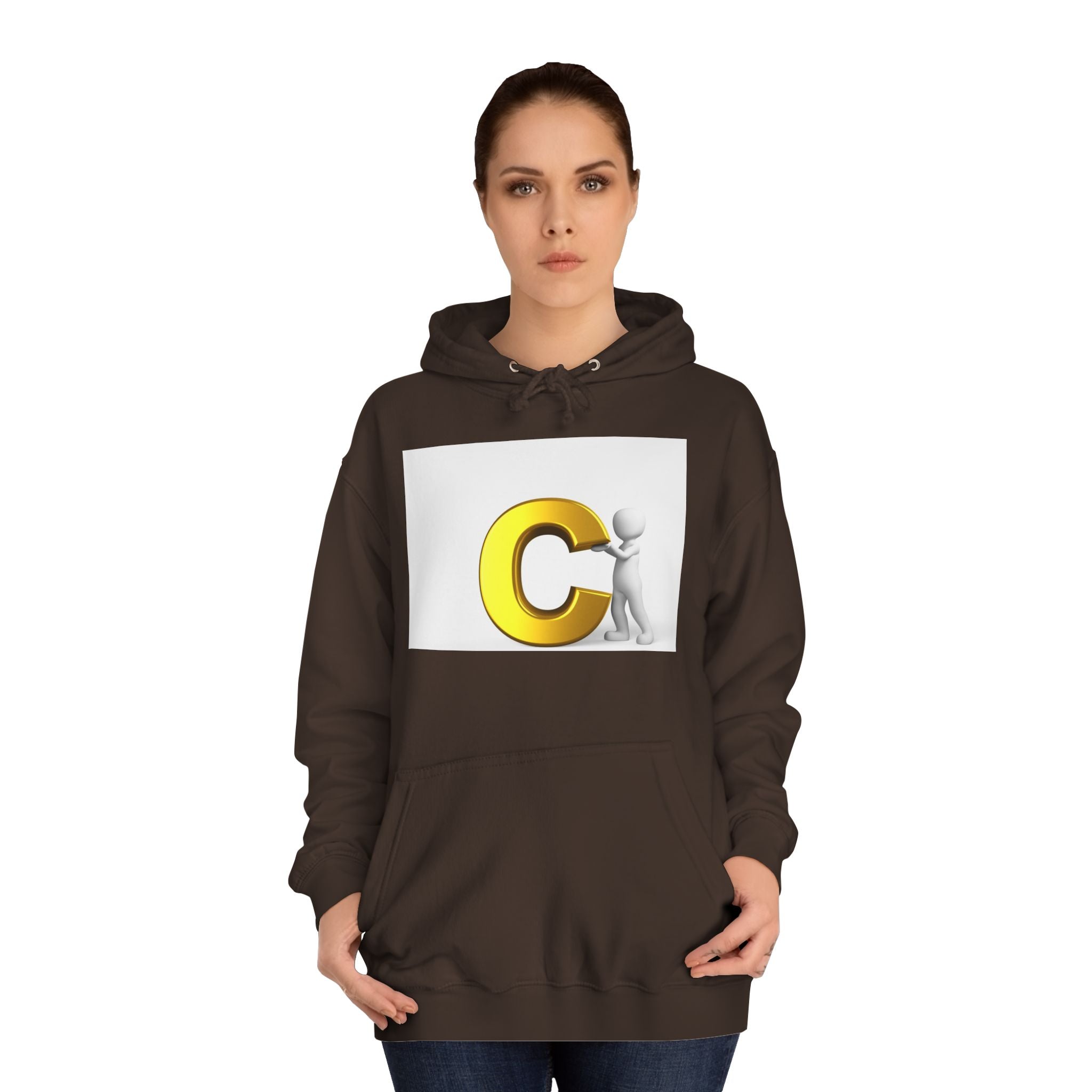 3D Yellow Letter C with Character Hoodie | Initial Monogram Sweatshirt