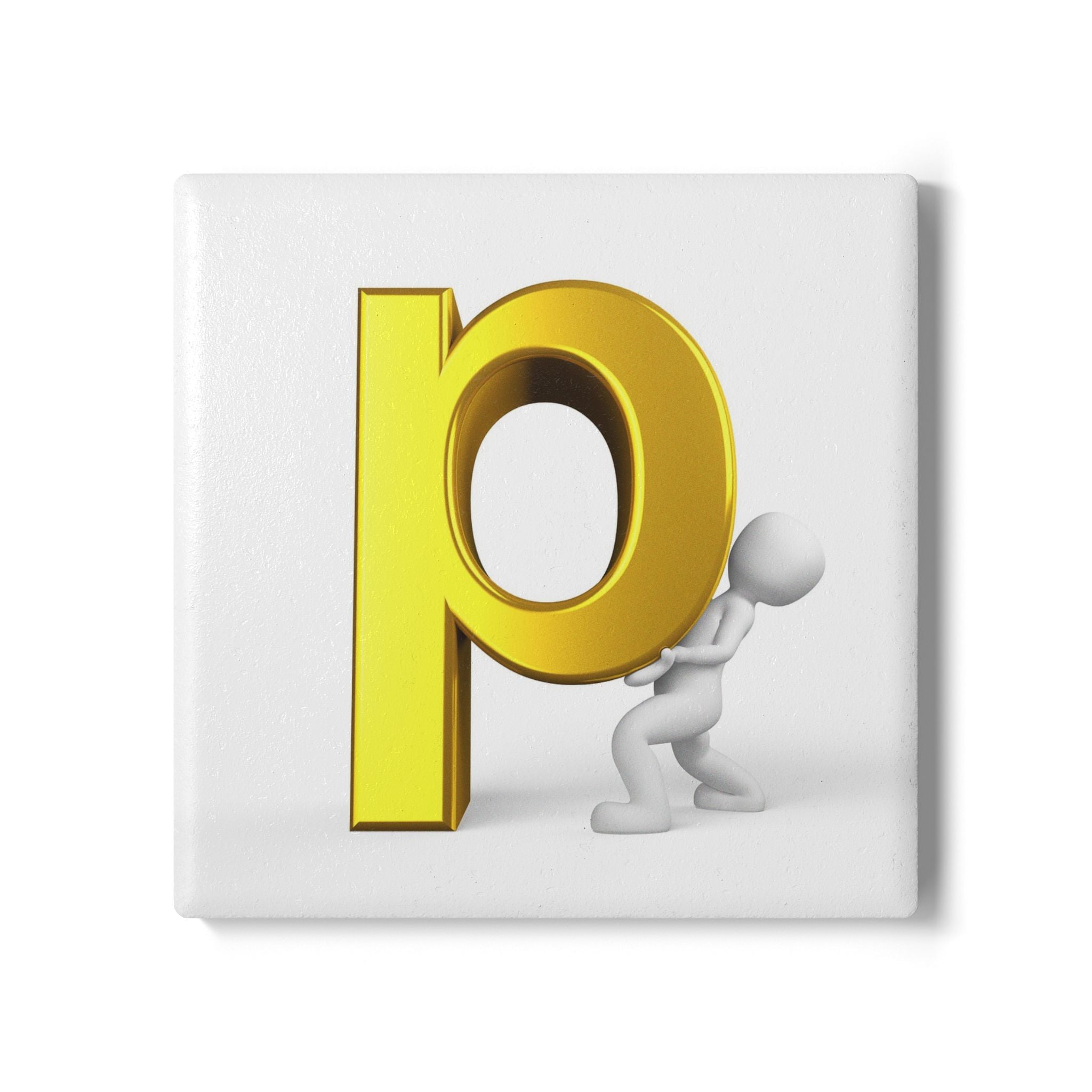 Gold Letter P Illustration Ceramic Coaster | Monogram Initial Drink Mat