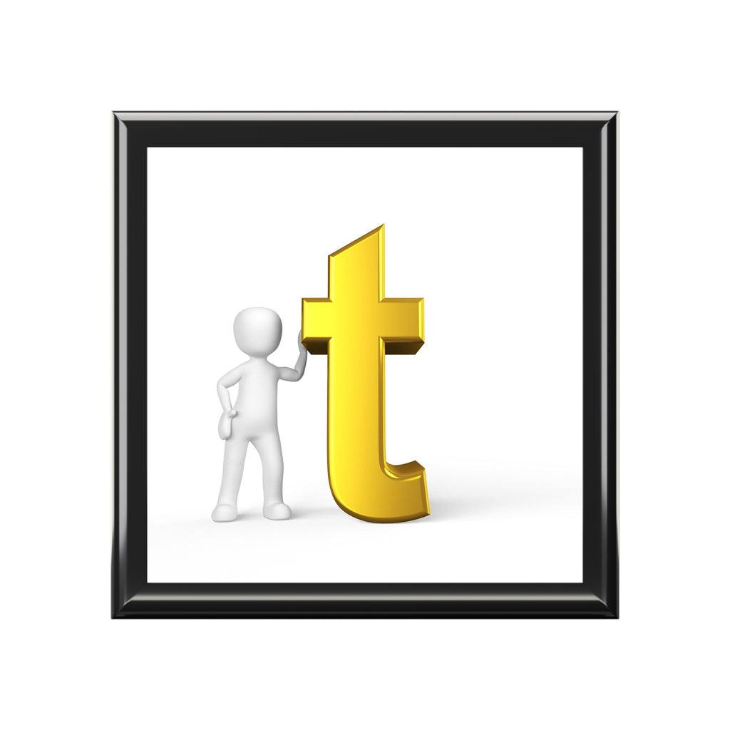 3D Stick Figure with Gold Letter t Jewelry Box | Personalized Keepsake