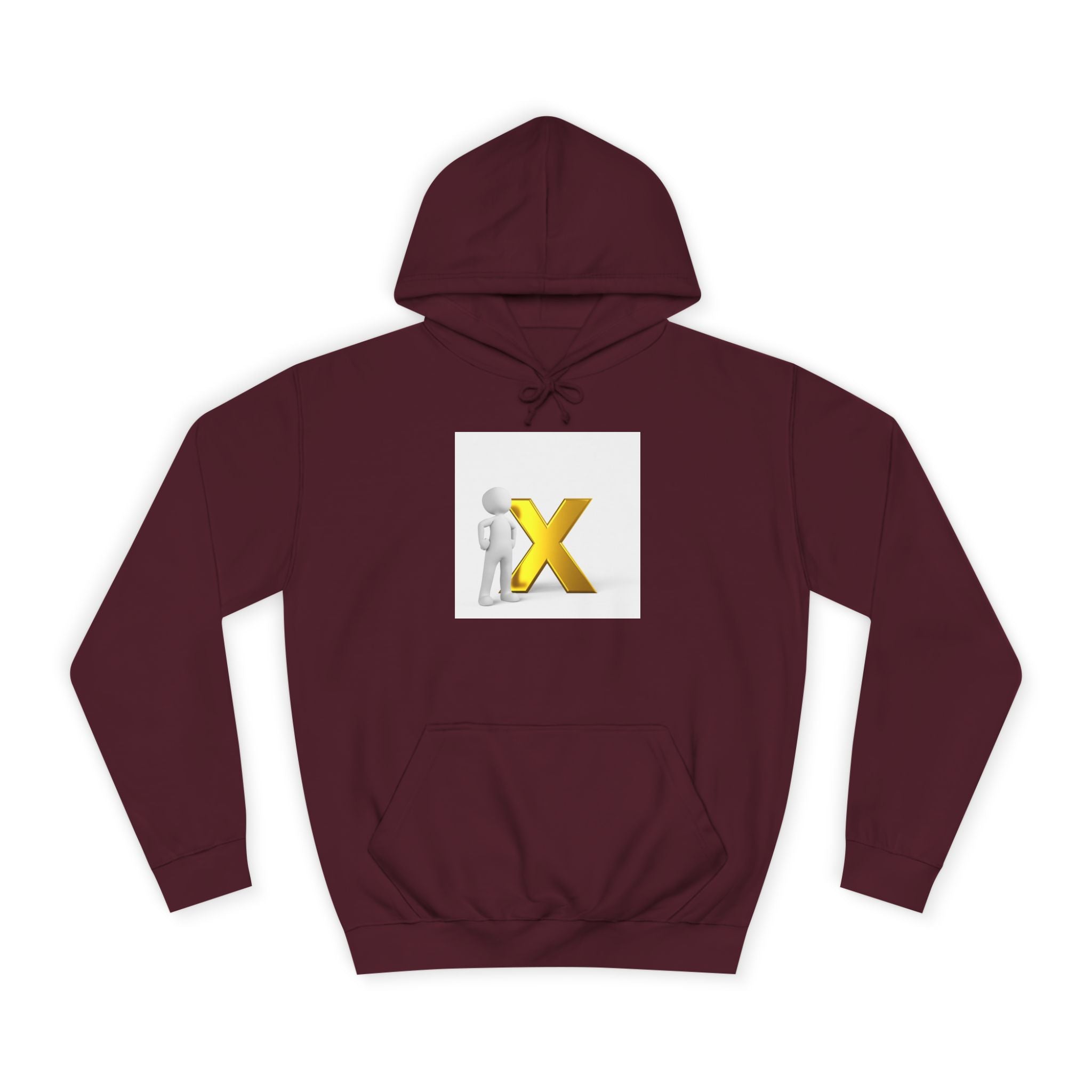 3D Figure Leaning on Gold X Hoodie | Letter X Initial Pullover