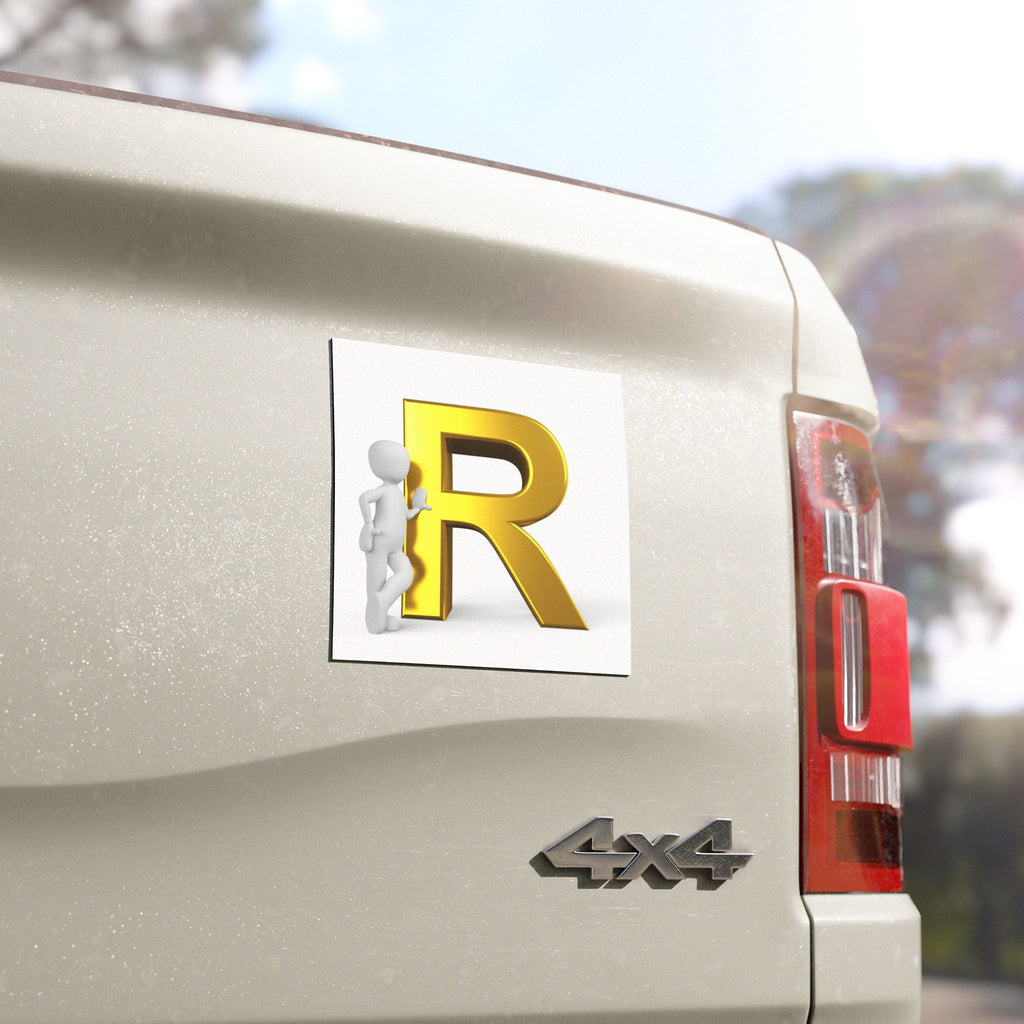 Gold Letter R with 3D Figure Car Magnet | Alphabet Initial Magnet