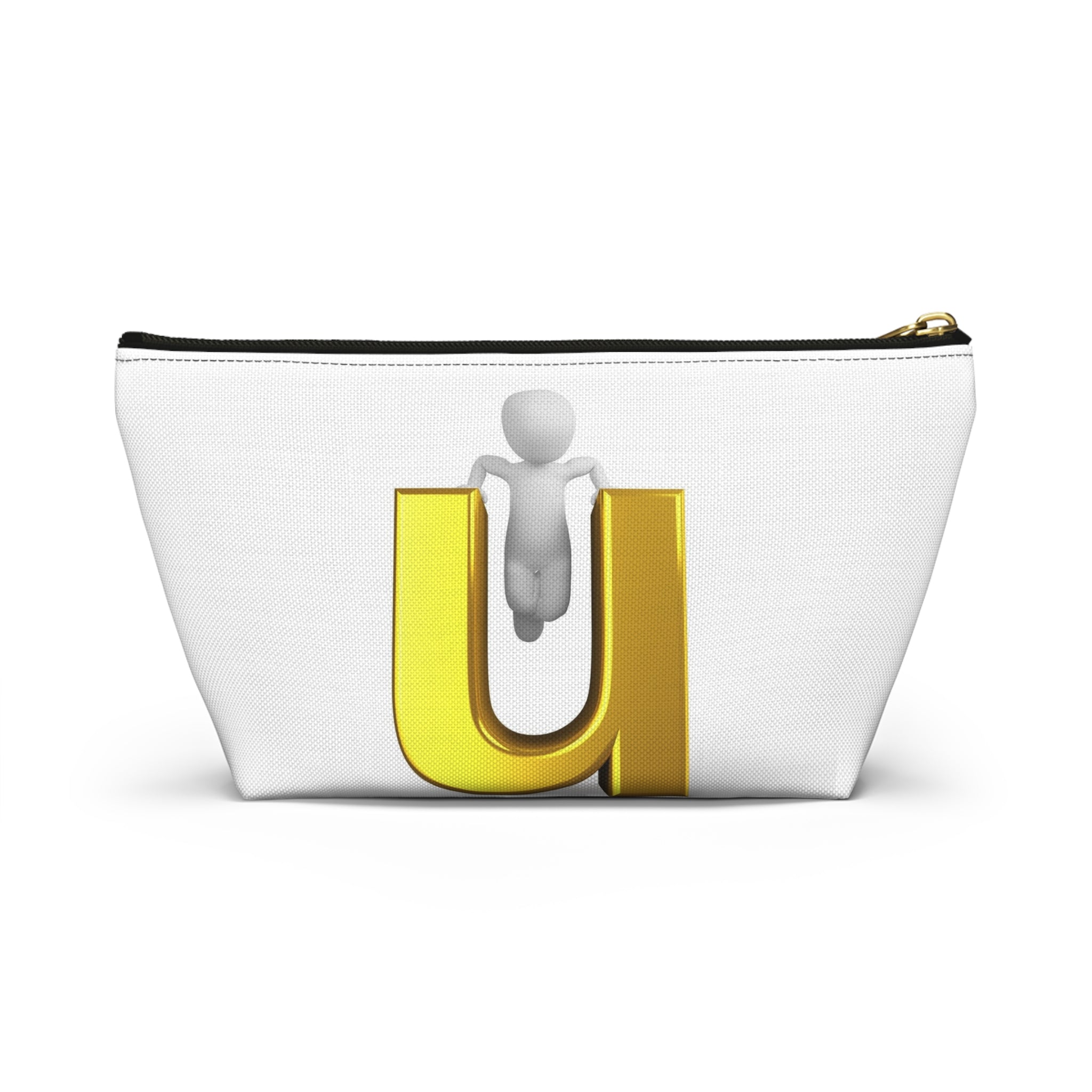 3D Stick Figure Climbing Gold Letter U Accessory Pouch