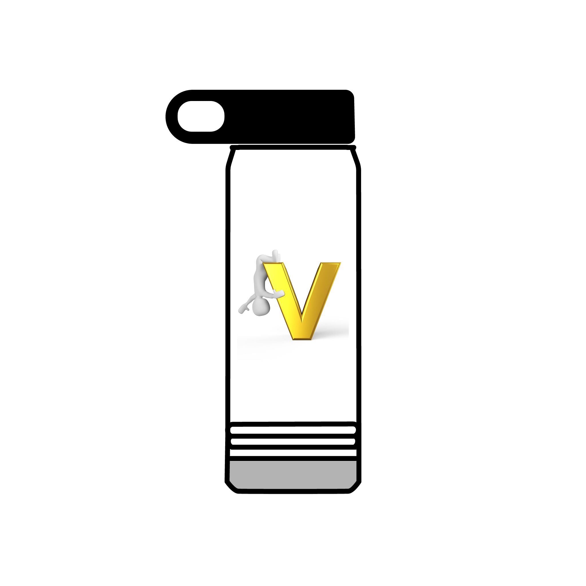 Bouteille d'eau Monogramme Lettre V Dorée | Bouteille de Voyage 600ml Initiale V