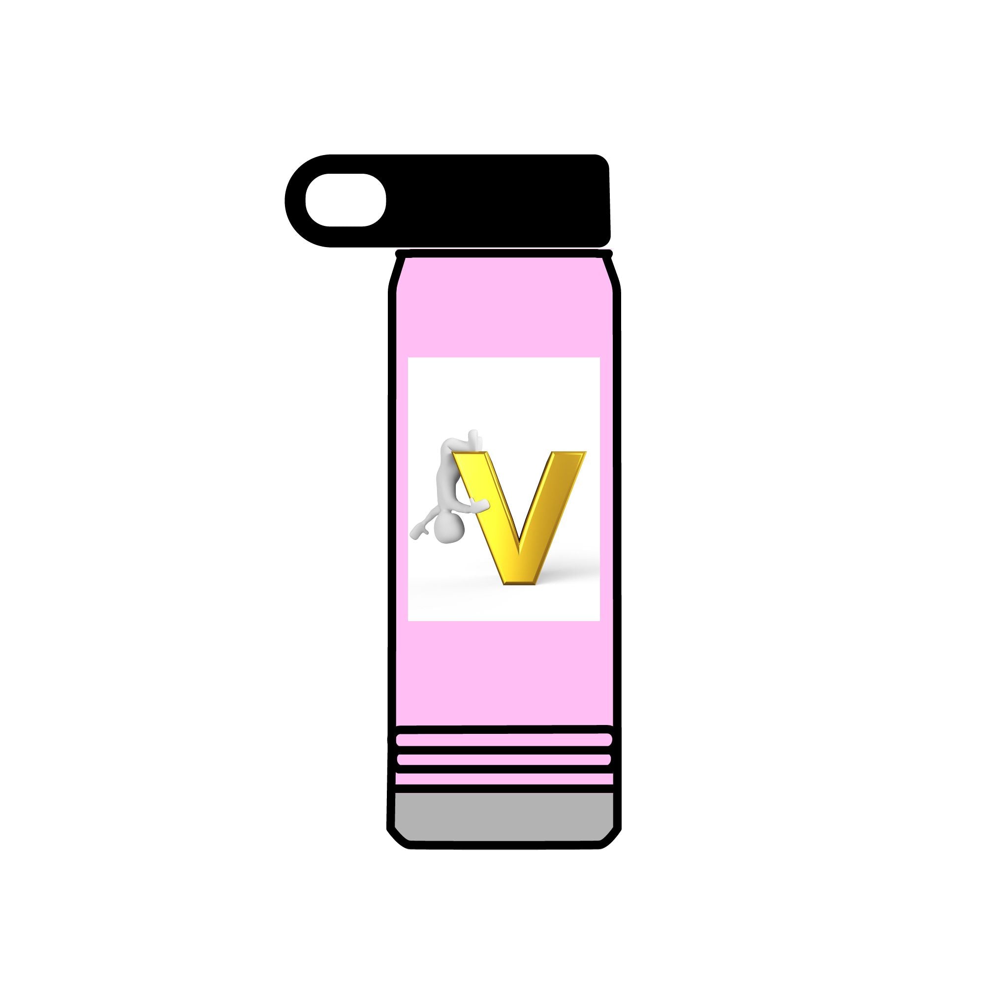Bouteille d'eau Monogramme Lettre V Dorée | Bouteille de Voyage 600ml Initiale V