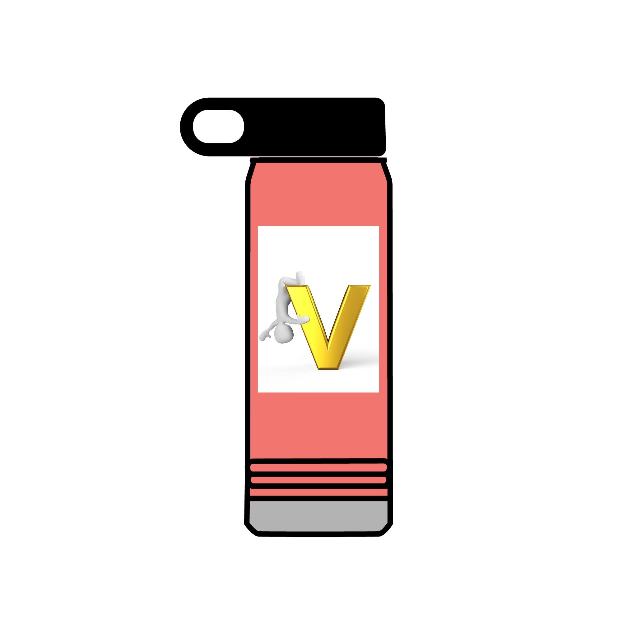 Bouteille d'eau Monogramme Lettre V Dorée | Bouteille de Voyage 600ml Initiale V