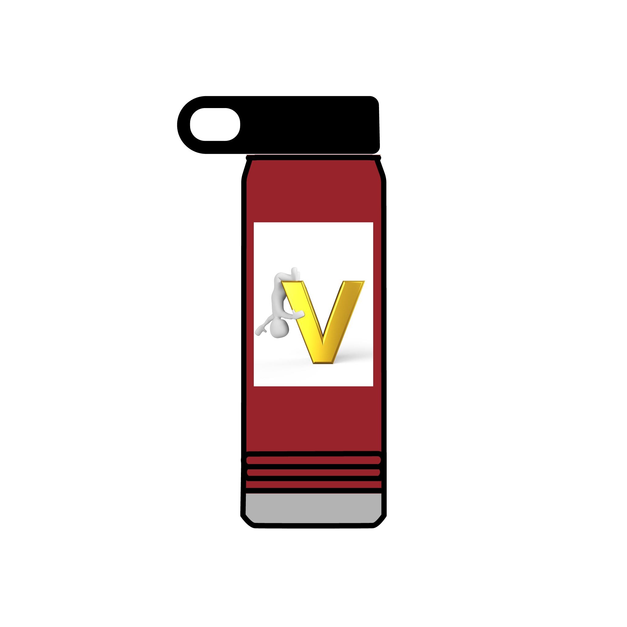 Bouteille d'eau Monogramme Lettre V Dorée | Bouteille de Voyage 600ml Initiale V