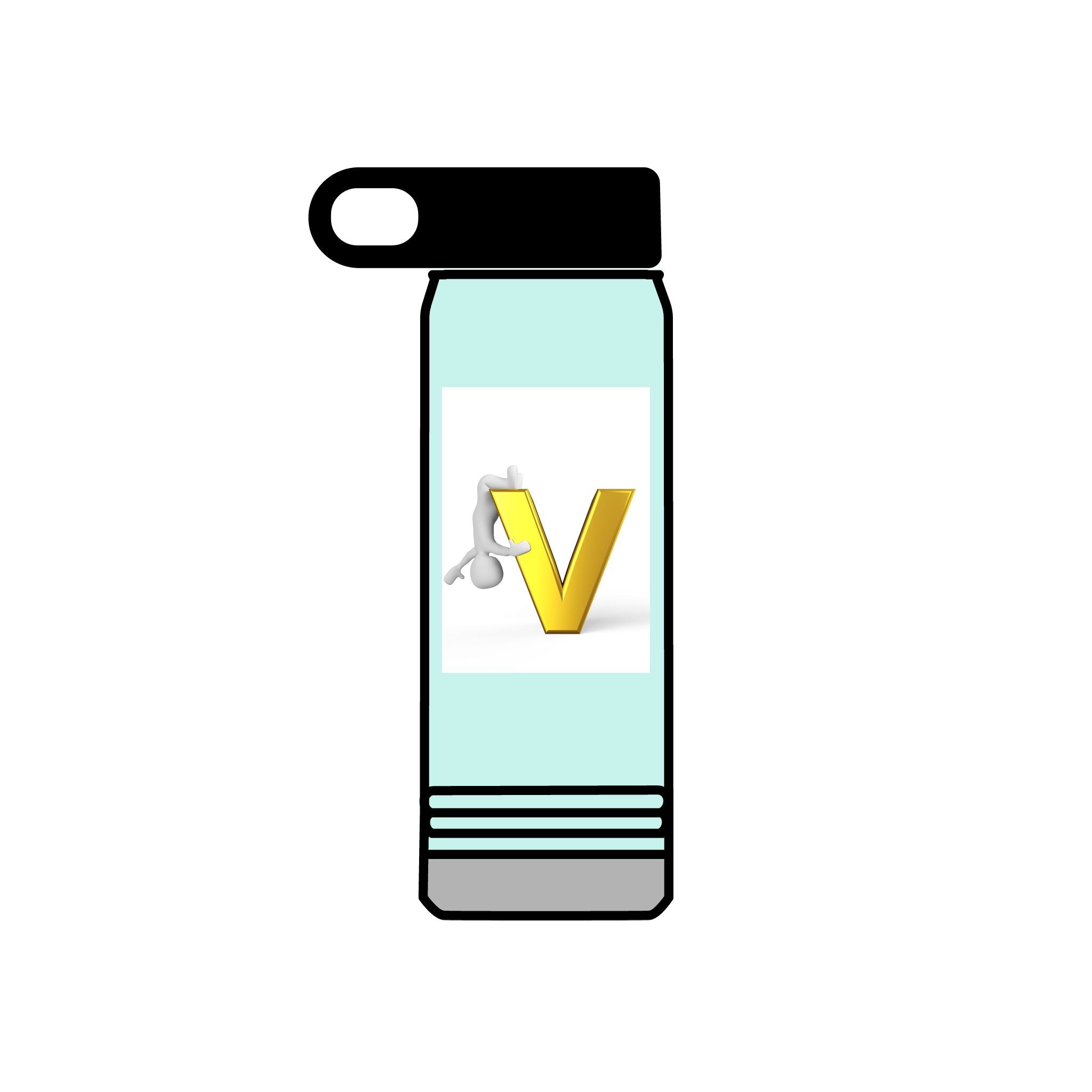 Bouteille d'eau Monogramme Lettre V Dorée | Bouteille de Voyage 600ml Initiale V