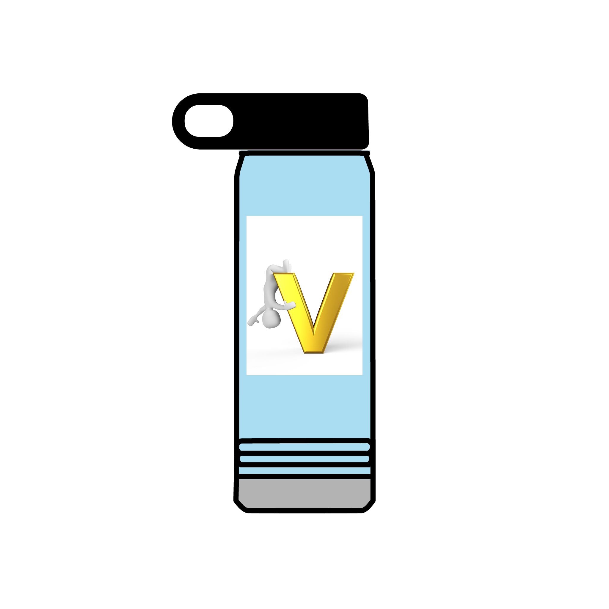 Bouteille d'eau Monogramme Lettre V Dorée | Bouteille de Voyage 600ml Initiale V