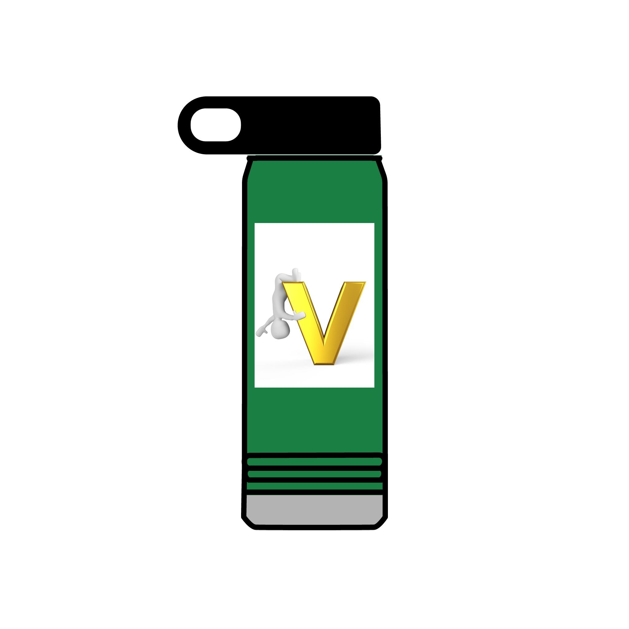 Bouteille d'eau Monogramme Lettre V Dorée | Bouteille de Voyage 600ml Initiale V