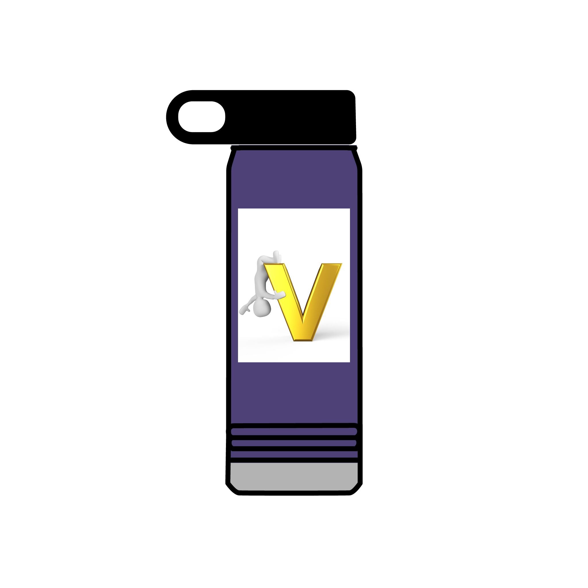 Bouteille d'eau Monogramme Lettre V Dorée | Bouteille de Voyage 600ml Initiale V