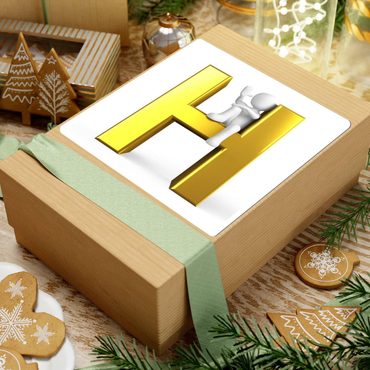 Gold 3D Letter H with Character Sticker