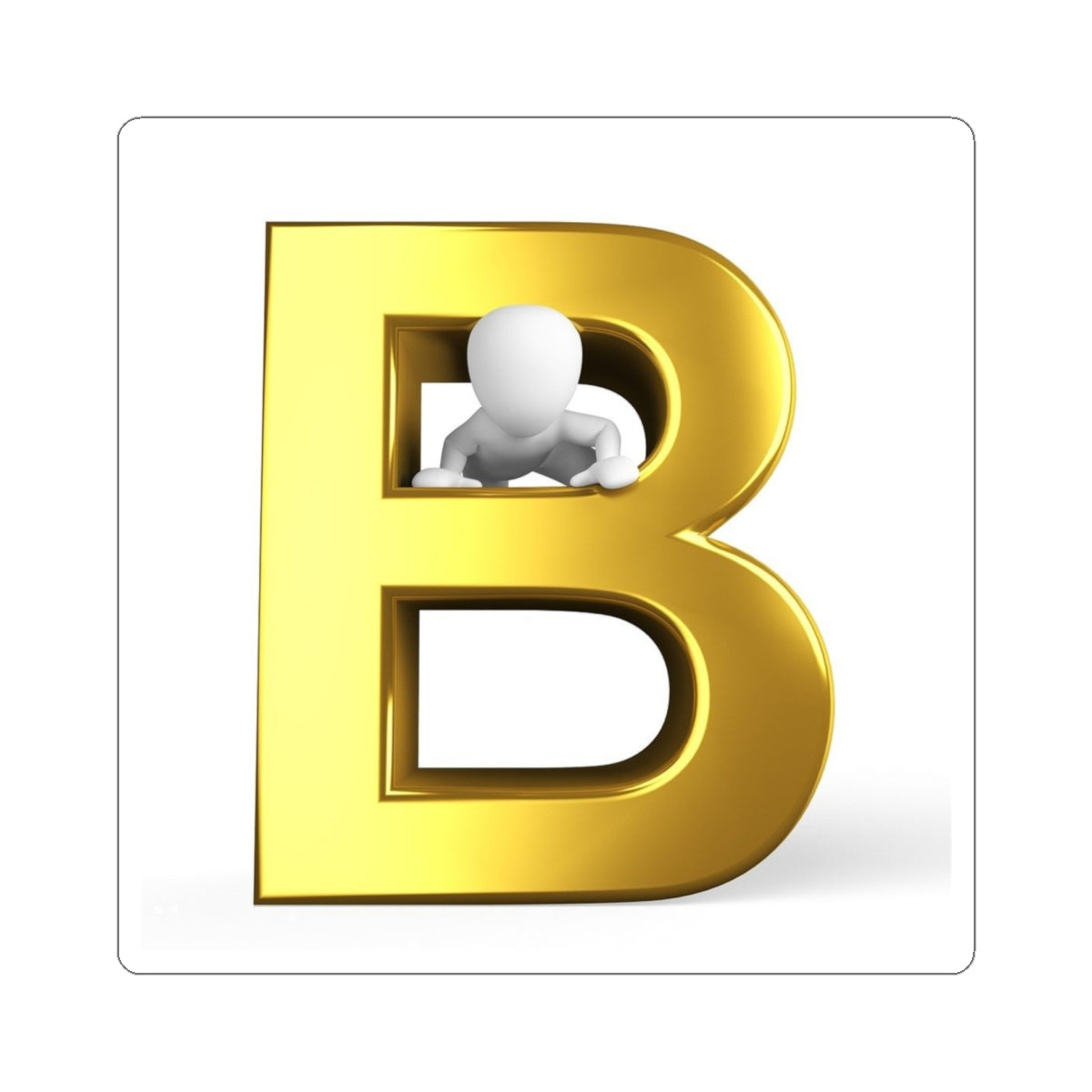 Autocollant monogramme lettre B 3D dorée avec figurine découpée à la forme