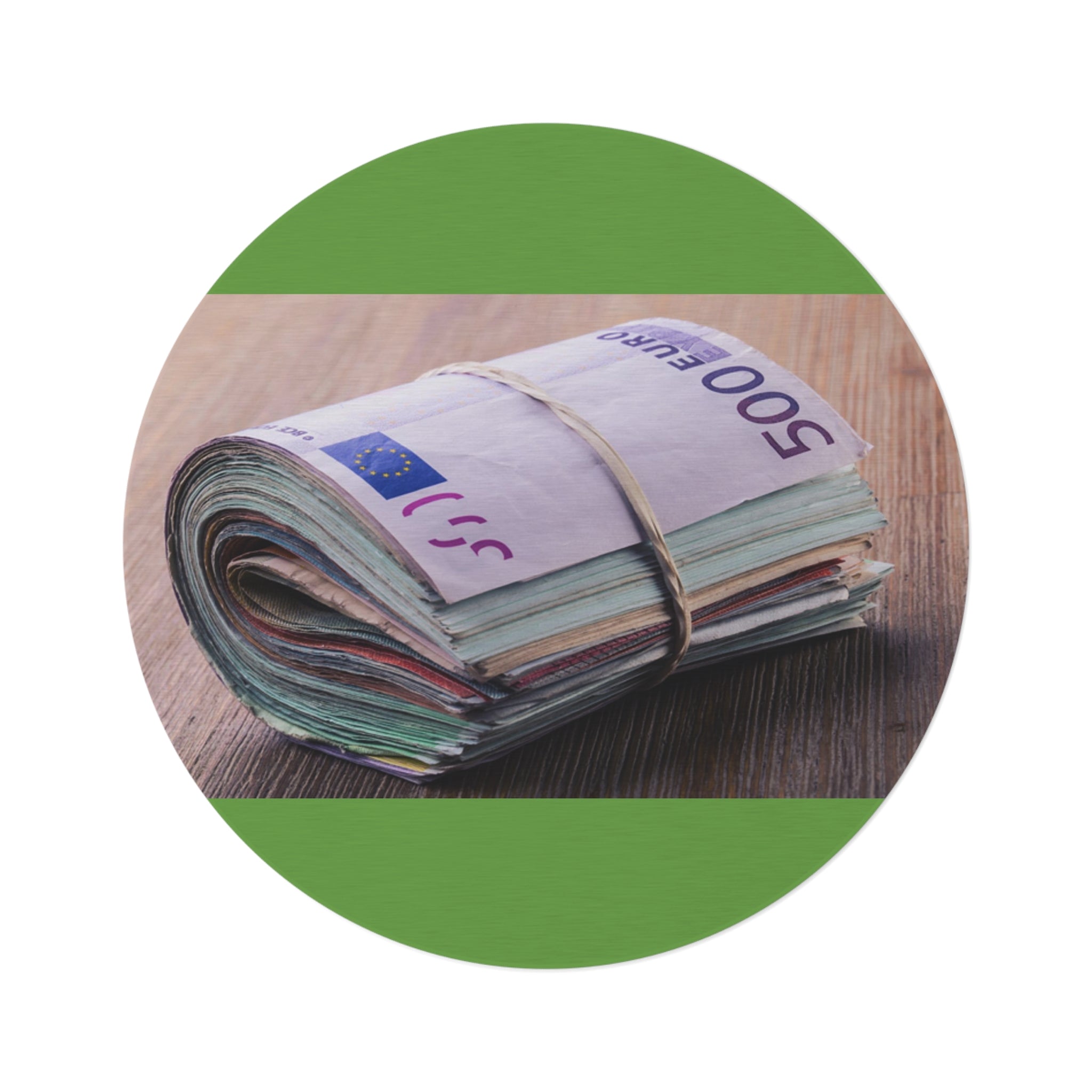 Bundle of Euro Cash Round Rug | Money Stack Round Mat, Green Accent