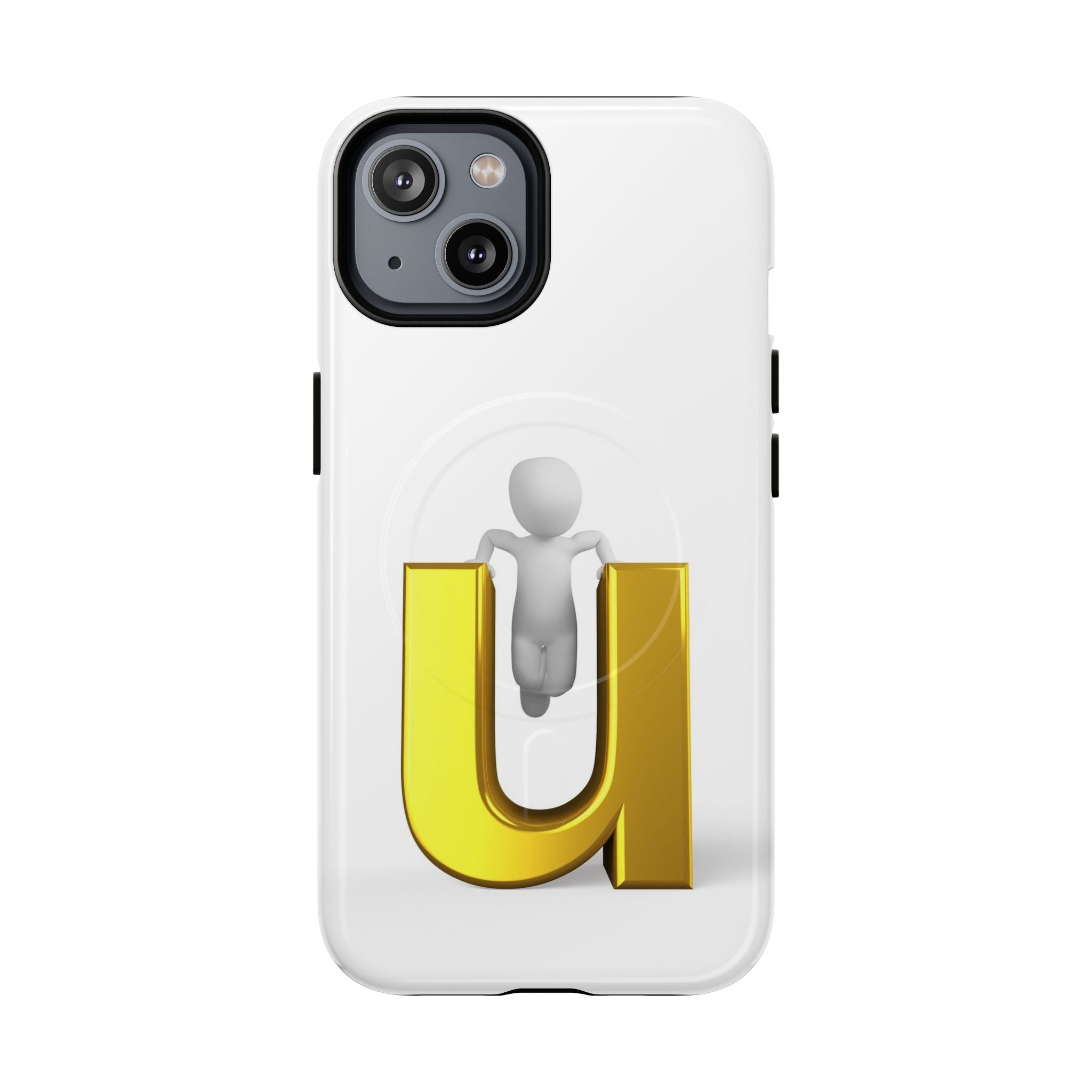 Coque de téléphone 3D Personnage avec Lettre U Dorée | Coque Magnétique Robuste