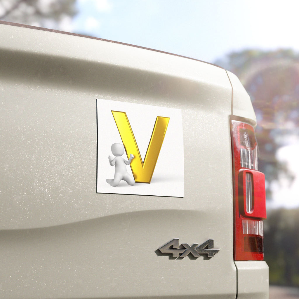 Gold Letter V with 3D Figure Car Magnet | Alphabet Initial Magnet