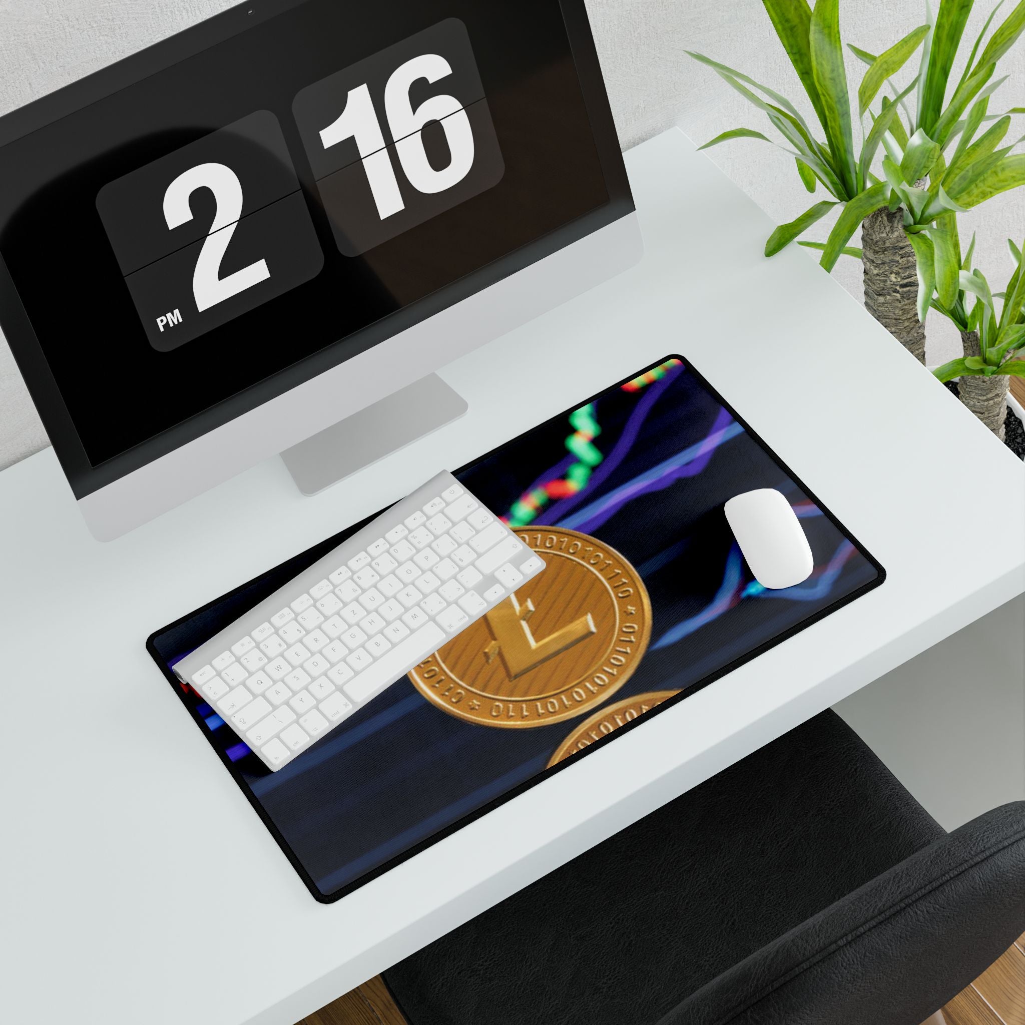 Litecoin coin with crypto chart Desk Mat | Cryptocurrency gaming deskpad