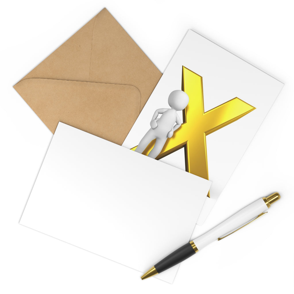 3D Stick Figure with Gold X Postcards