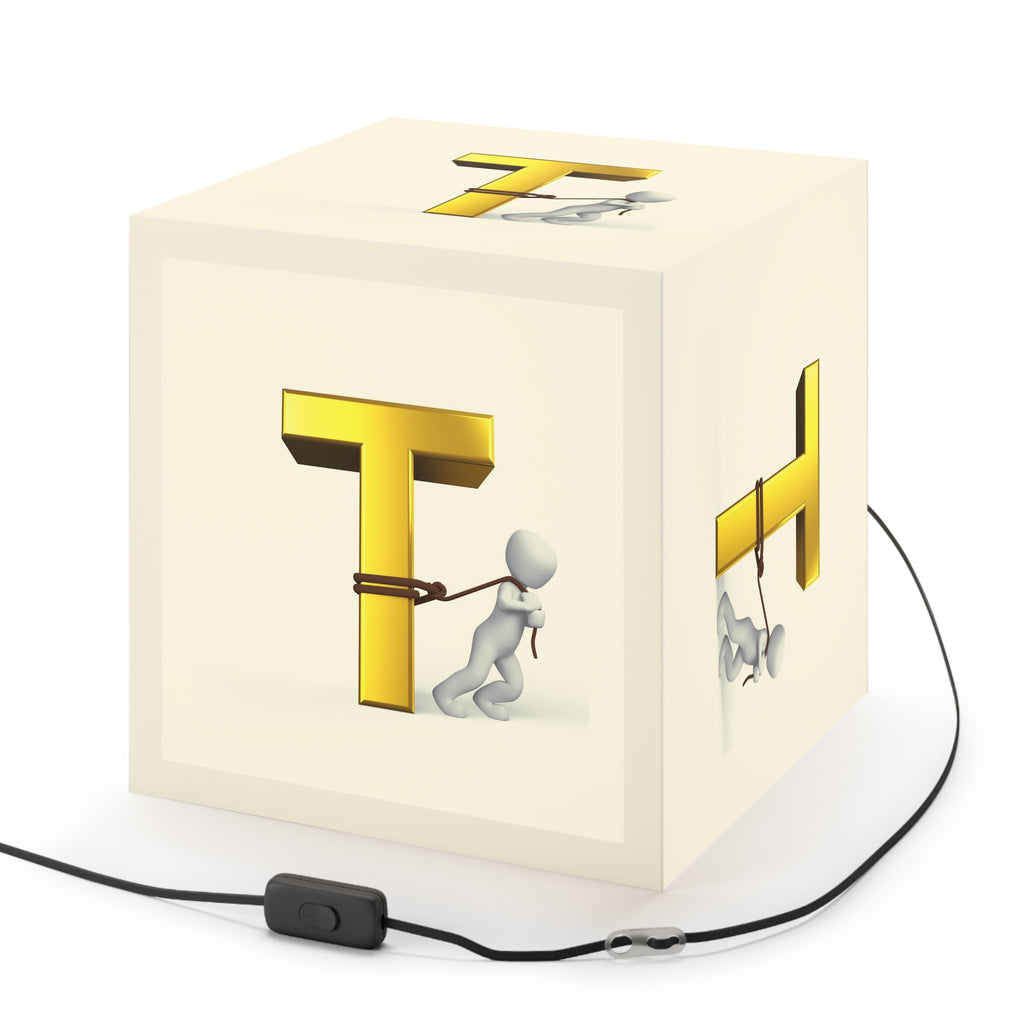 3D Gold Letter T with Figure Light Cube Lamp | Personalized Initial Decor