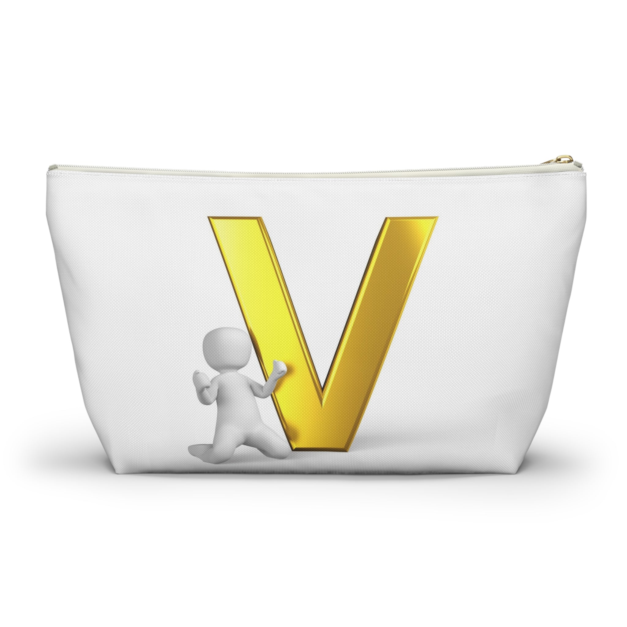 Gold Letter V Monogram Accessory Pouch | Initial V Makeup Bag
