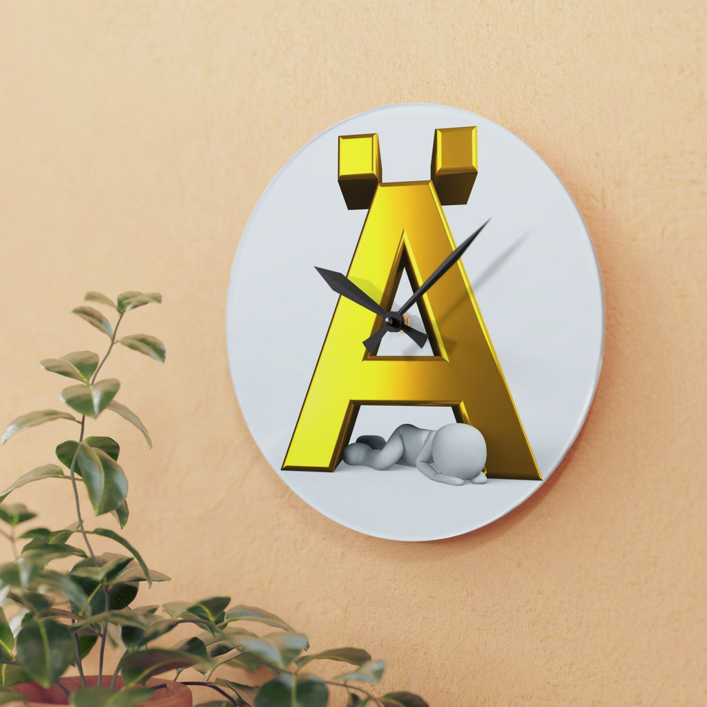 Gold 3D Letter Ä Illustration Acrylic Wall Clock | Monogram Initial Decor