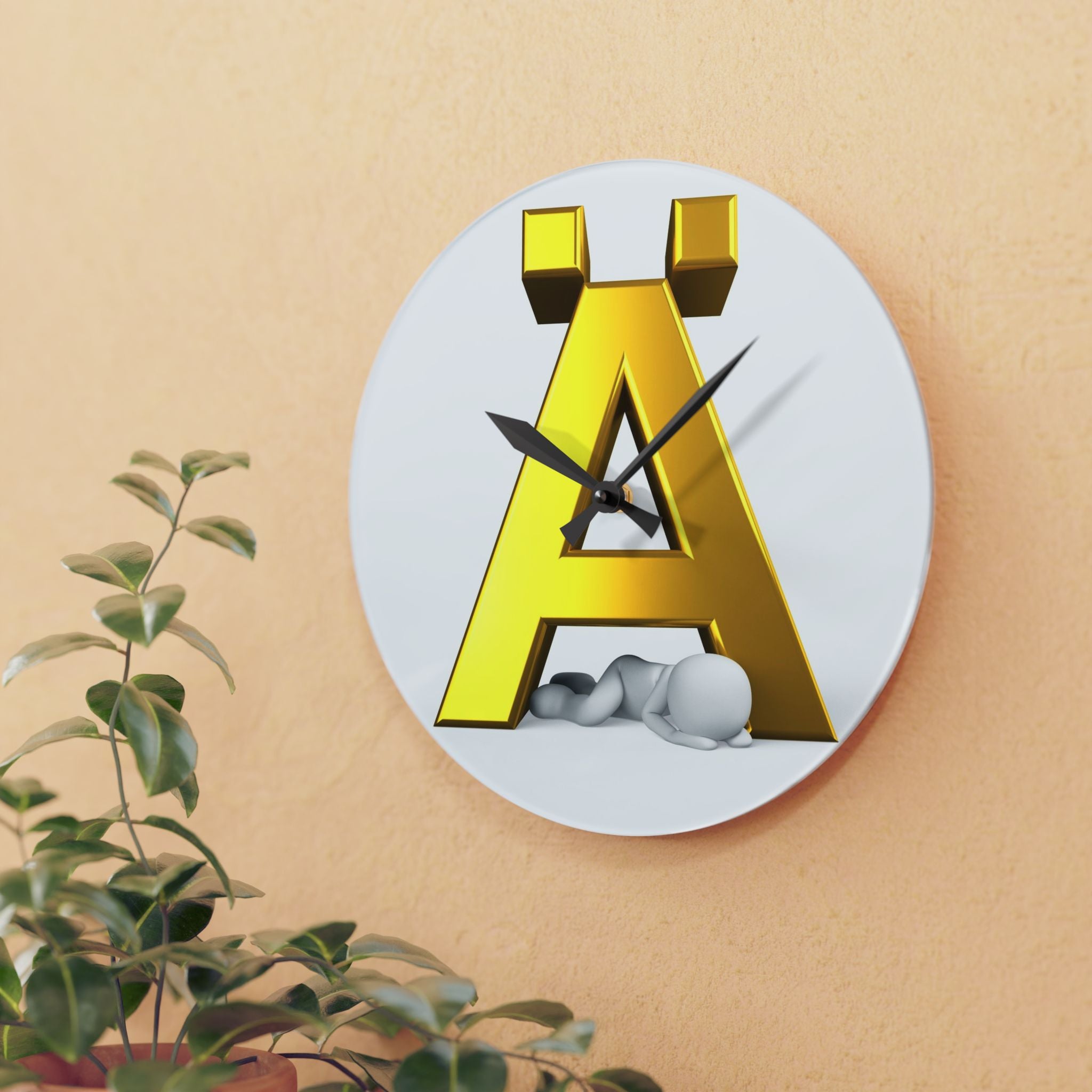 Gold 3D Letter Ä Illustration Acrylic Wall Clock | Monogram Initial Decor