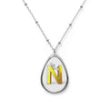 Personalized Oval Necklace — Gold Initial 'N' Pendant, Engravable Tear Drop Necklace