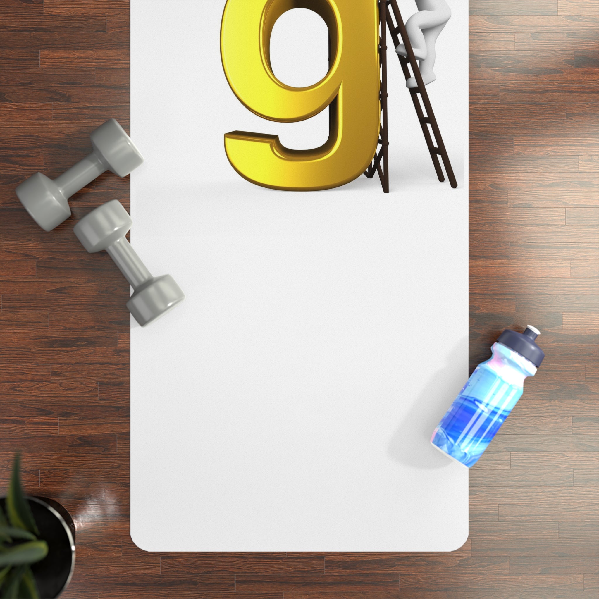 Gold Letter G with Worker Illustration Rubber Yoga Mat | Alphabet Initial Monogram
