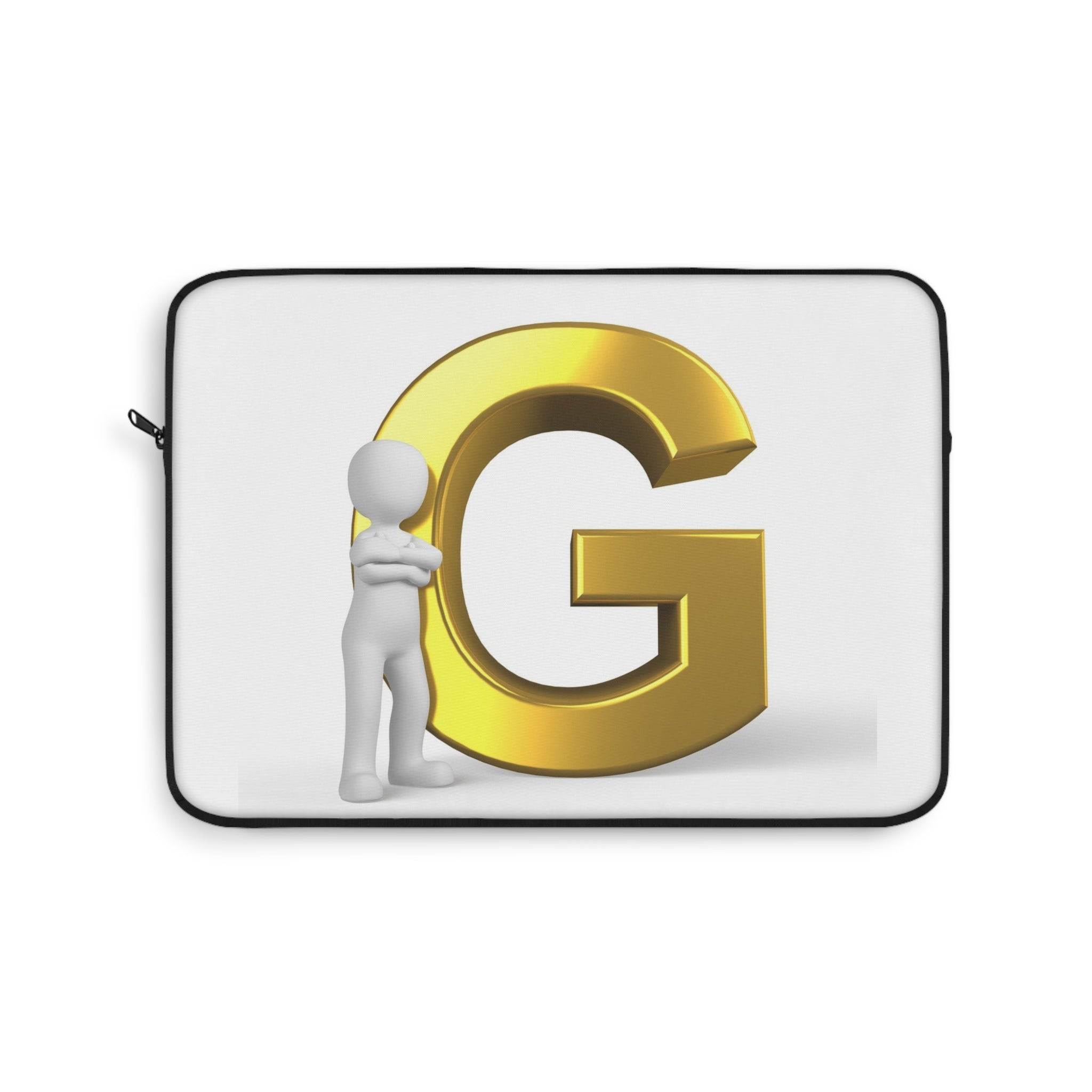 Gold Letter G with 3D Figure Laptop Sleeve | Monogram Initial Case