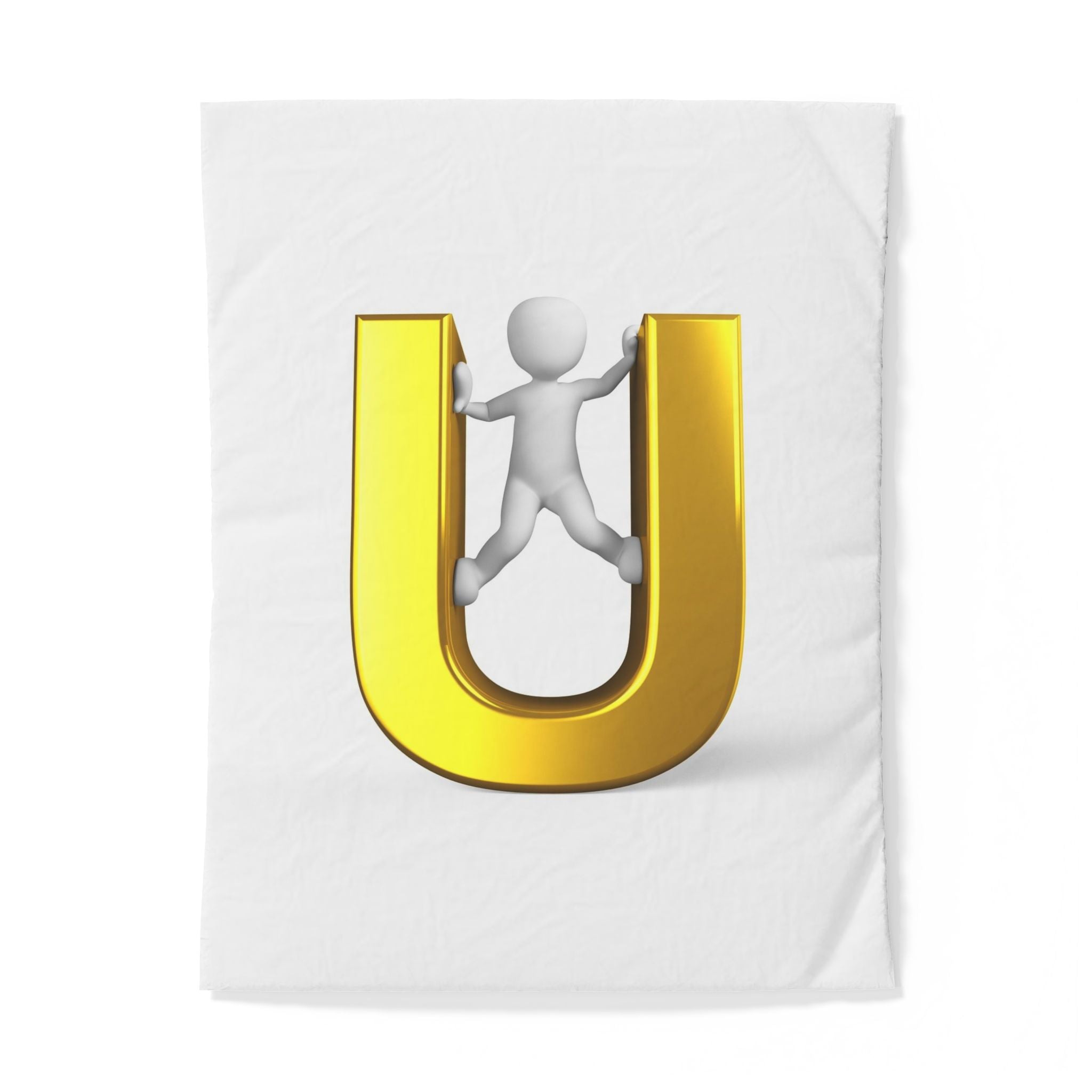Housse de couette en coton avec lettre U dorée en 3D et figure | Monogramme alphabet