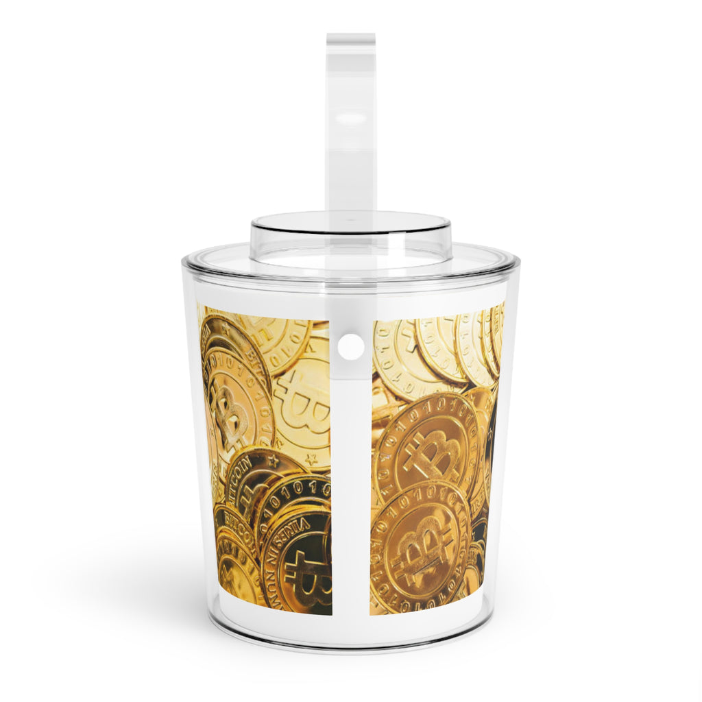 Bitcoin Coin Pattern Ice Bucket | Acrylic Ice Bucket with Tongs