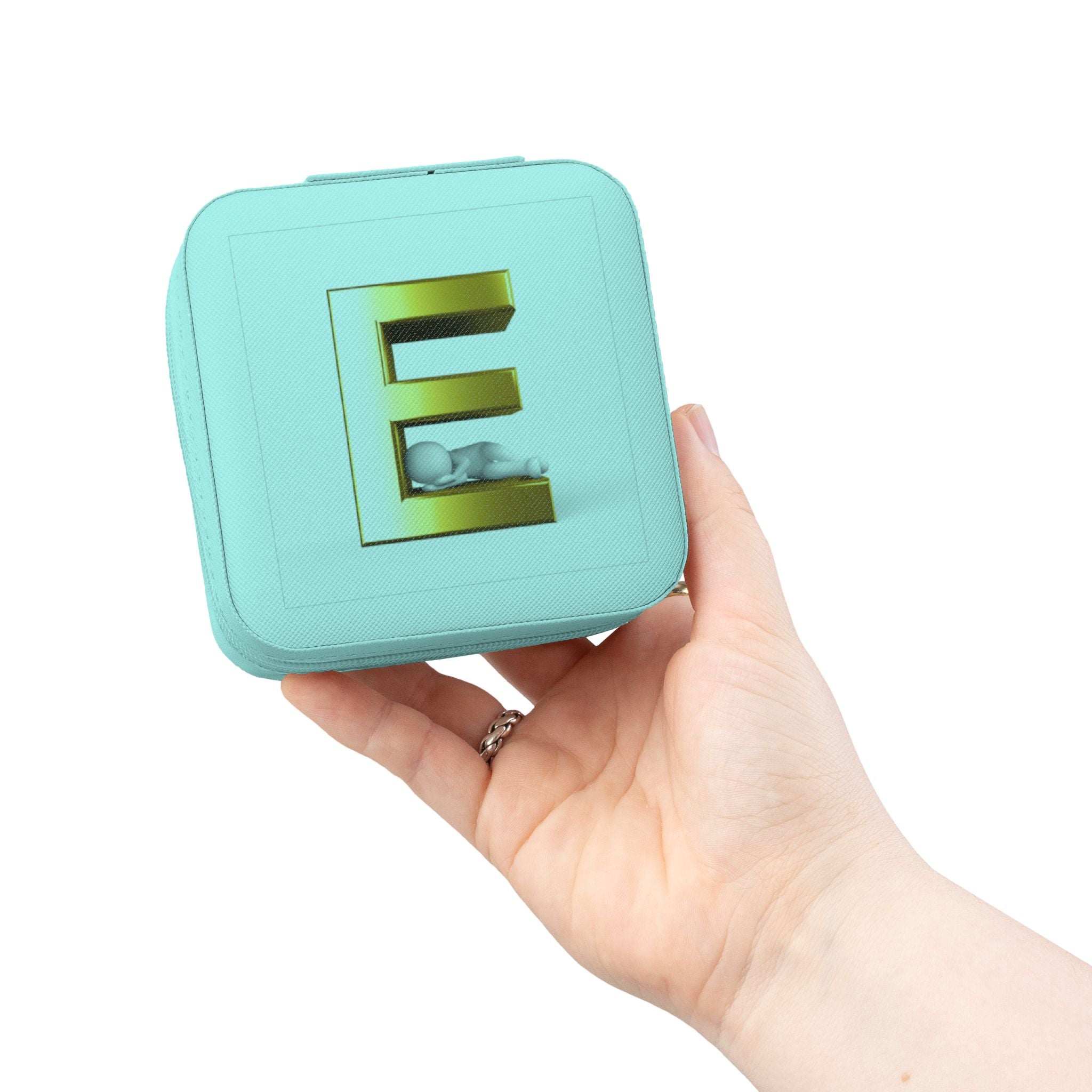 Monogram E Jewelry Travel Case | Compact Portable Trinket Organizer