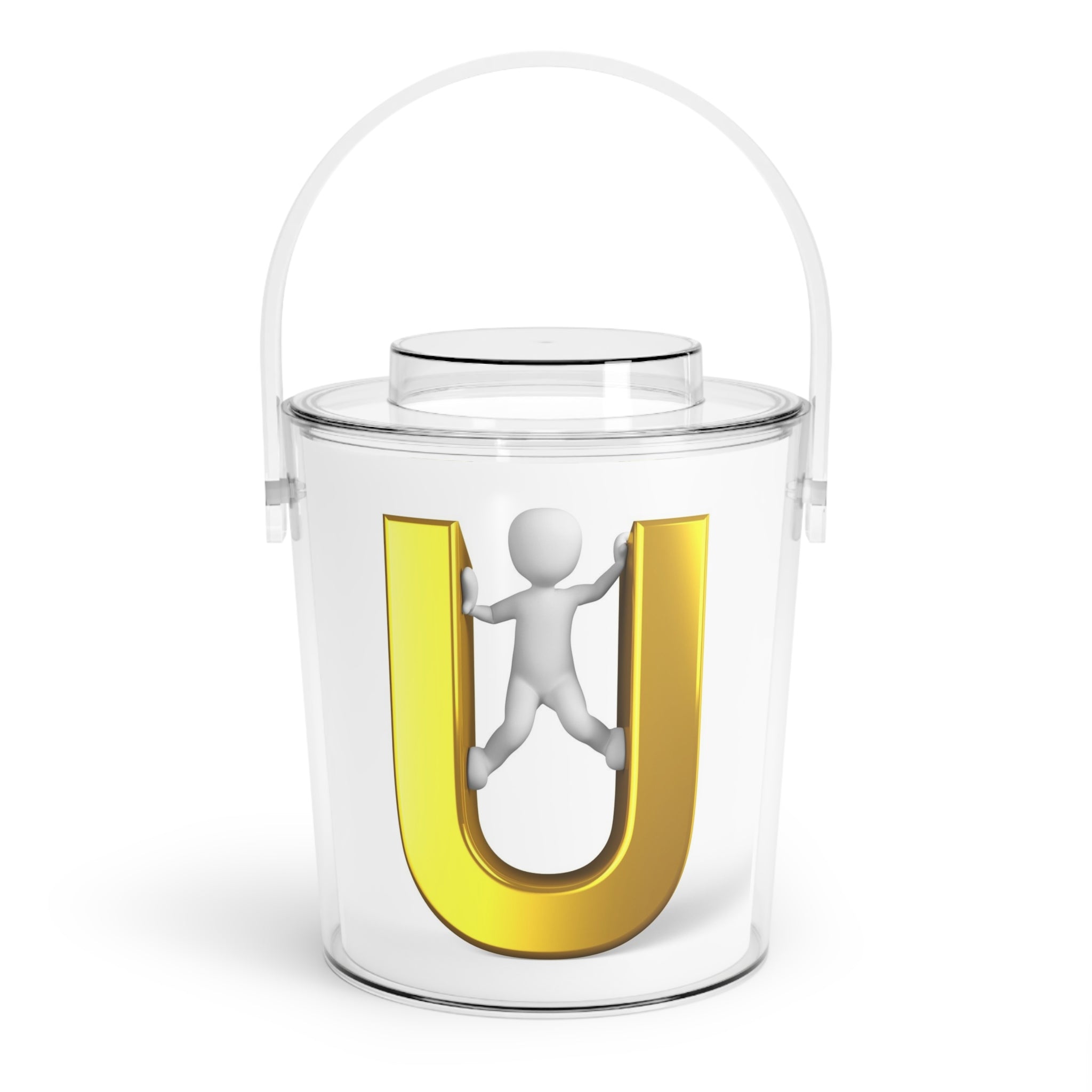 Gold Letter U Monogram Ice Bucket with Tongs | Acrylic Ice Cooler