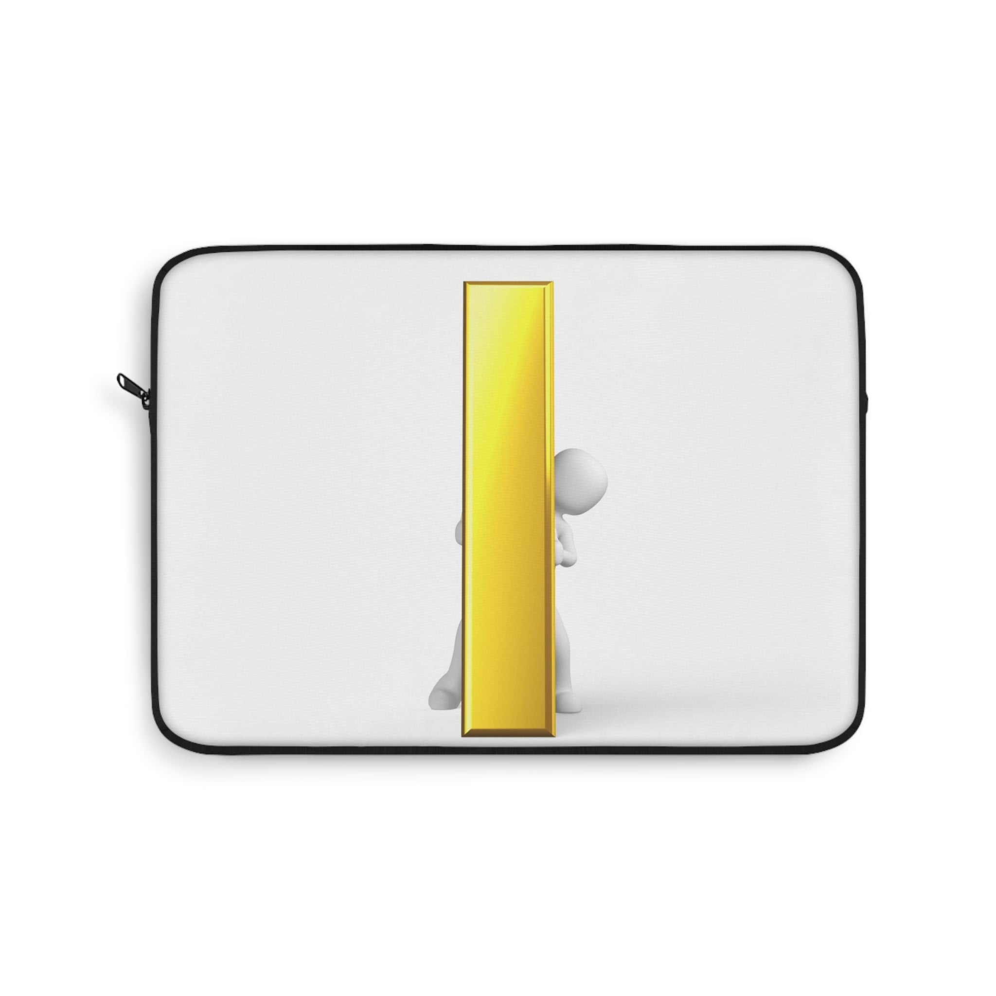 3D Character Peeking Behind Gold Letter i Laptop Sleeve | Minimalist Tech Case