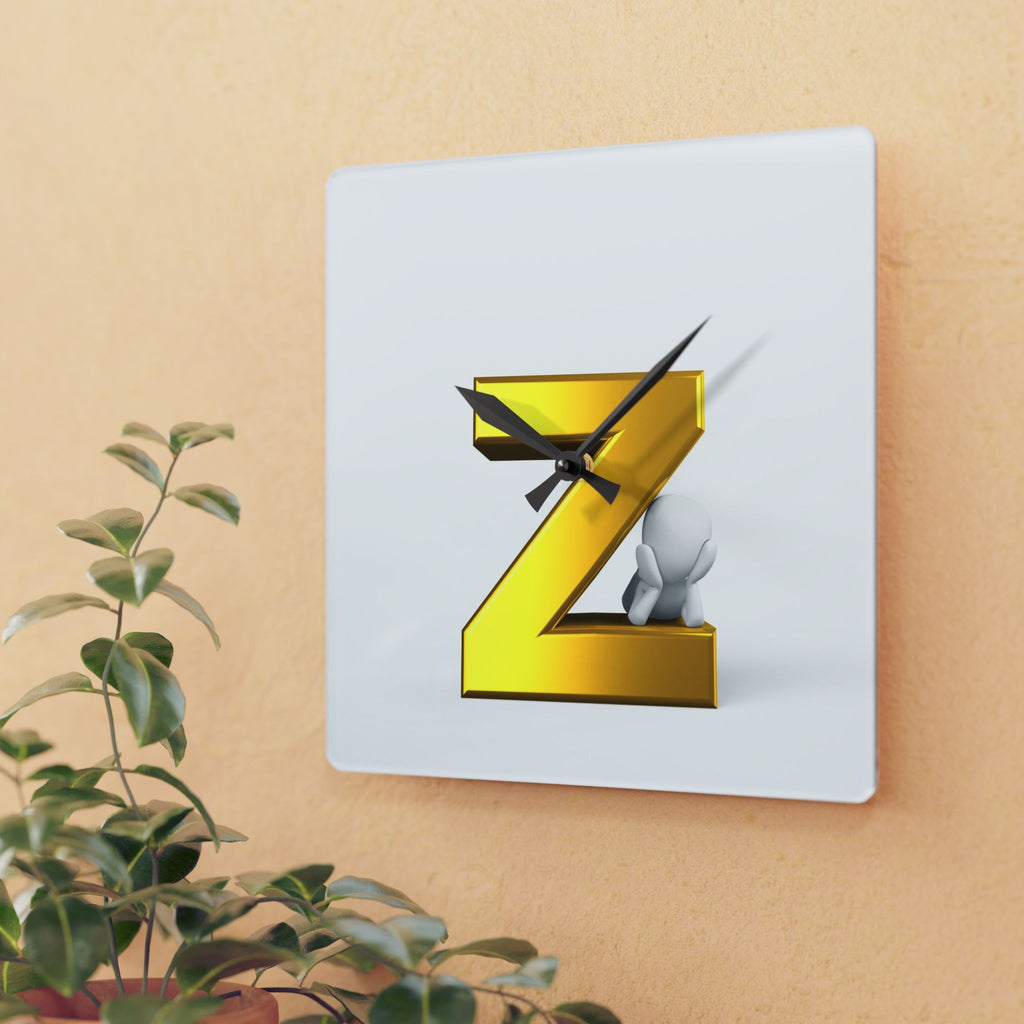 Gold 3D Letter Z clock Acrylic Wall Clock | Modern Monogram Decor