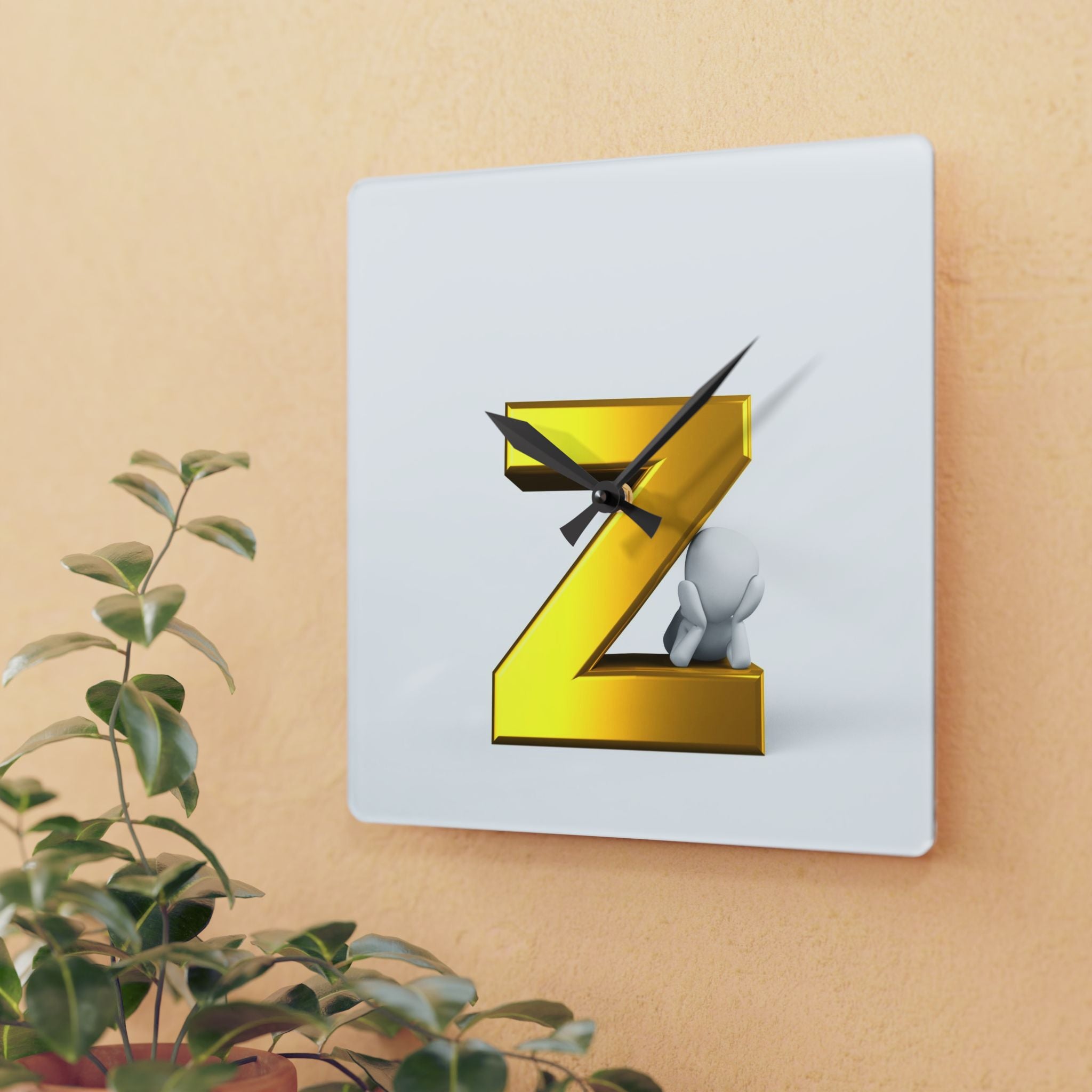 Gold 3D Letter Z clock Acrylic Wall Clock | Modern Monogram Decor