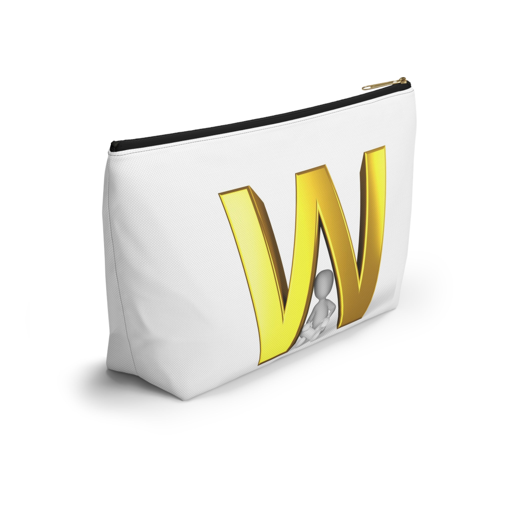 Gold Letter W monogram Accessory Pouch | Initial W T bottom cosmetic bag