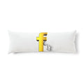 Stick Figure Peeking Around Gold Letter F Body Pillow | Novelty Typographic Pillow