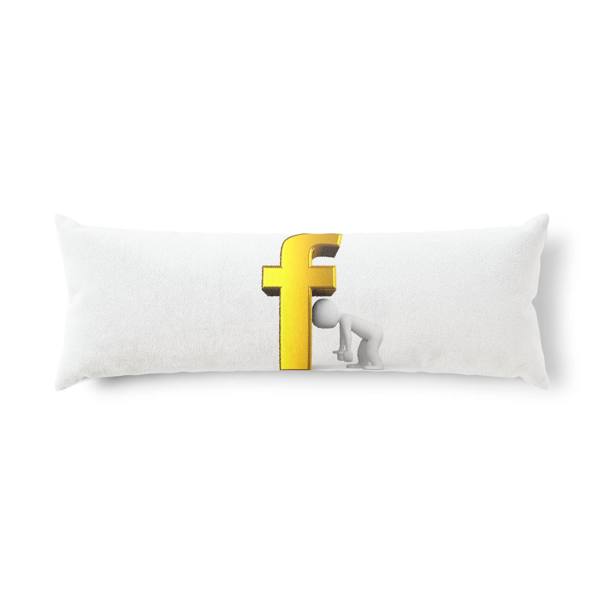 Stick Figure Peeking Around Gold Letter F Body Pillow | Novelty Typographic Pillow