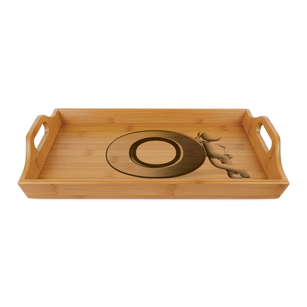 Gold Glyph O Letter bamboo serving tray | engraved monogram home decor