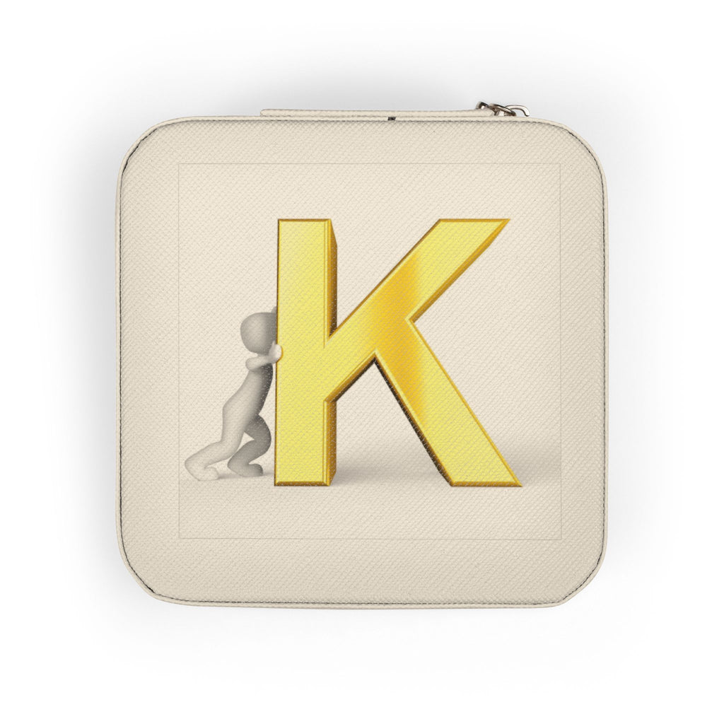 Gold Initial K Jewelry Travel Case | Compact Pink Ring Earring Organizer